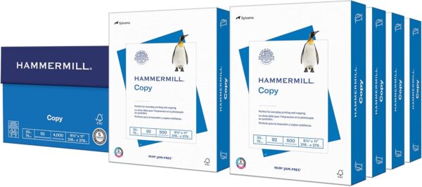 Hammermill 20 lb Copy Paper, 8.5" x 11", 92 Bright – 8 Ream (4,000 Sheets), Made in USA