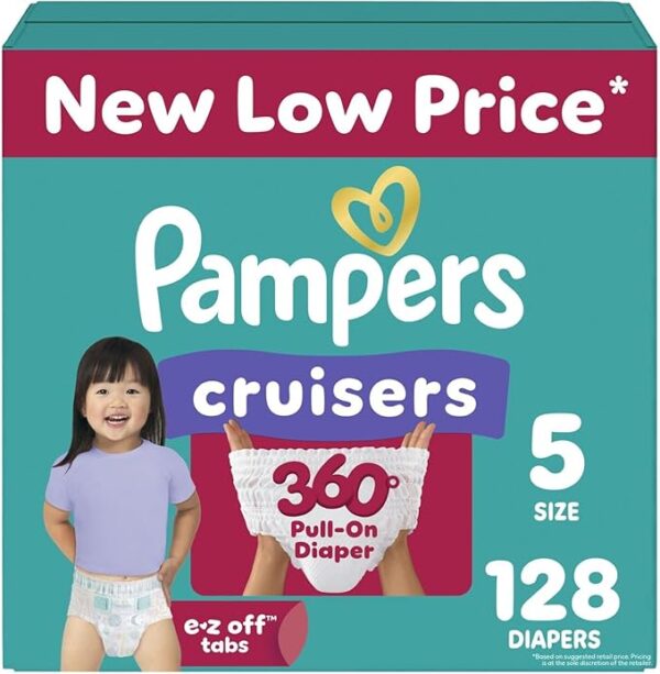 Pampers Cruisers 360 Diapers, Size 5, 128 Ct – Pull-On, Leakproof Fit