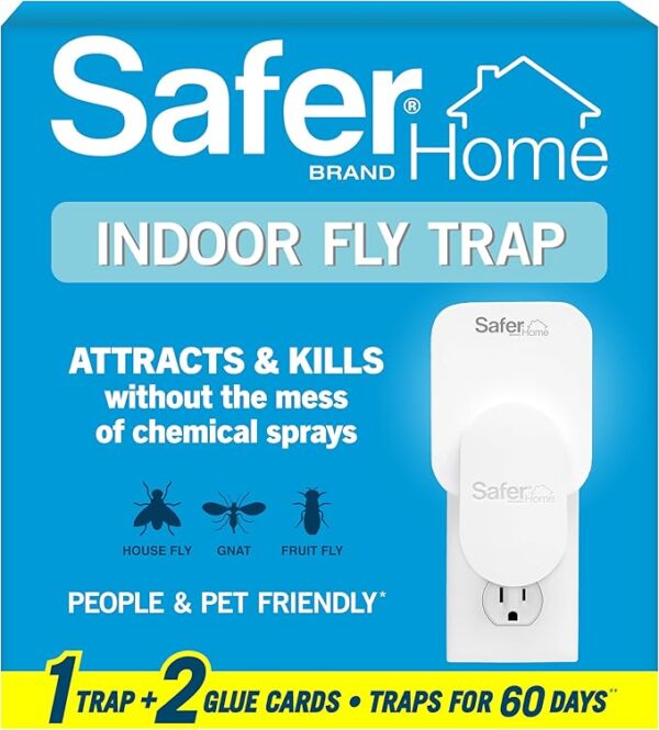 Safer Home Indoor Plug-In Fly Trap – SH502 | Covers 400 Sq Ft | Includes 1 Device + 2 Glue Cards | Fruit Fly & Gnat Trap for Home