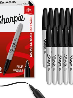 Sharpie Permanent Markers, Fine Point, Black, 12 Count – Quick Dry & Fade Resistant