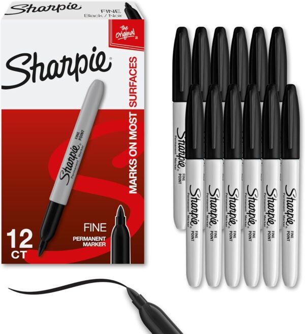 Sharpie Permanent Markers, Fine Point, Black, 12 Count – Quick Dry & Fade Resistant