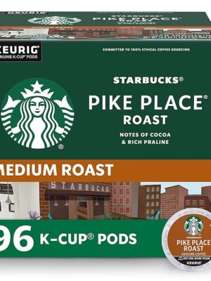 Starbucks K-Cup Coffee Pods, Pike Place Roast, Medium Roast, 96 Pods (4 Boxes)
