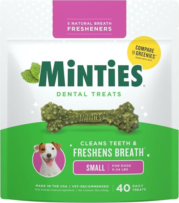 Minties Dental Chews for Small Dogs, 40 Count, Vet-Recommended Mint Flavor
